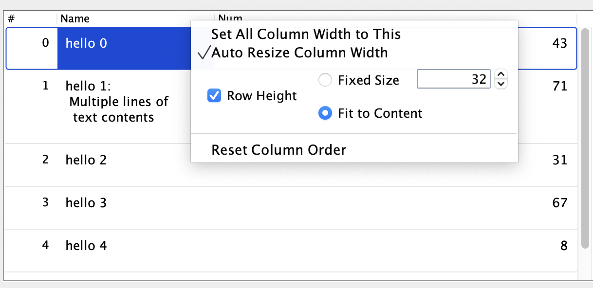 Collection table with setting column size