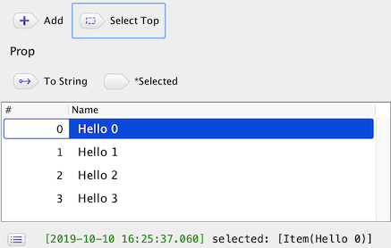 Collection table with selection actions